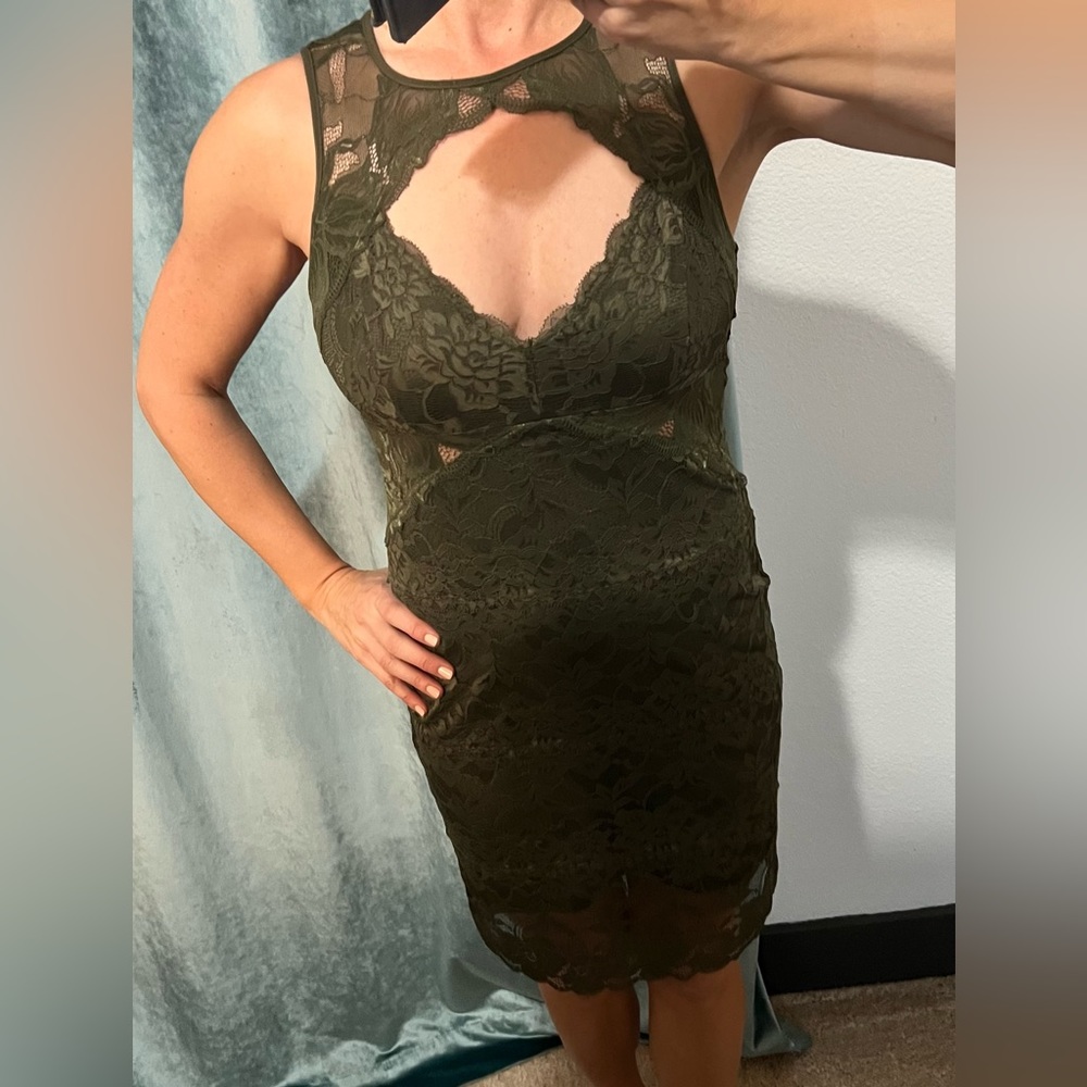 Guess green lace fitted dress.